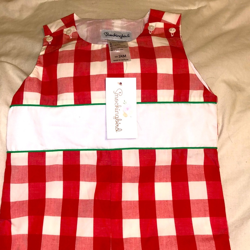 Smocking bird long all 24mth snaps close legs pearl buttons